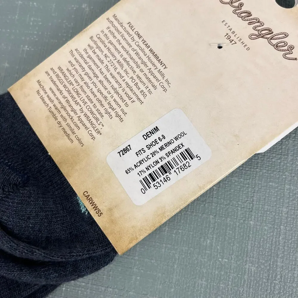 Wrangler Lightweight Merino Wool Blend Aztec Knee High Boot Socks Denim NWT